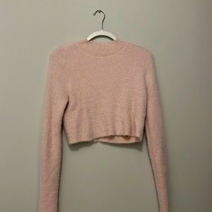 Cropped Fuzzy Pink Sweater